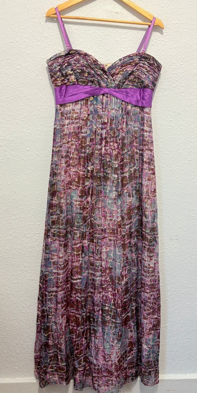 Vintage Y2K BCBG Max Azria Purple Silk Maxi Dress Strapless Glam Funky